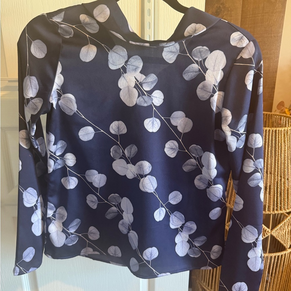 Navy Blue Floral Women's Top